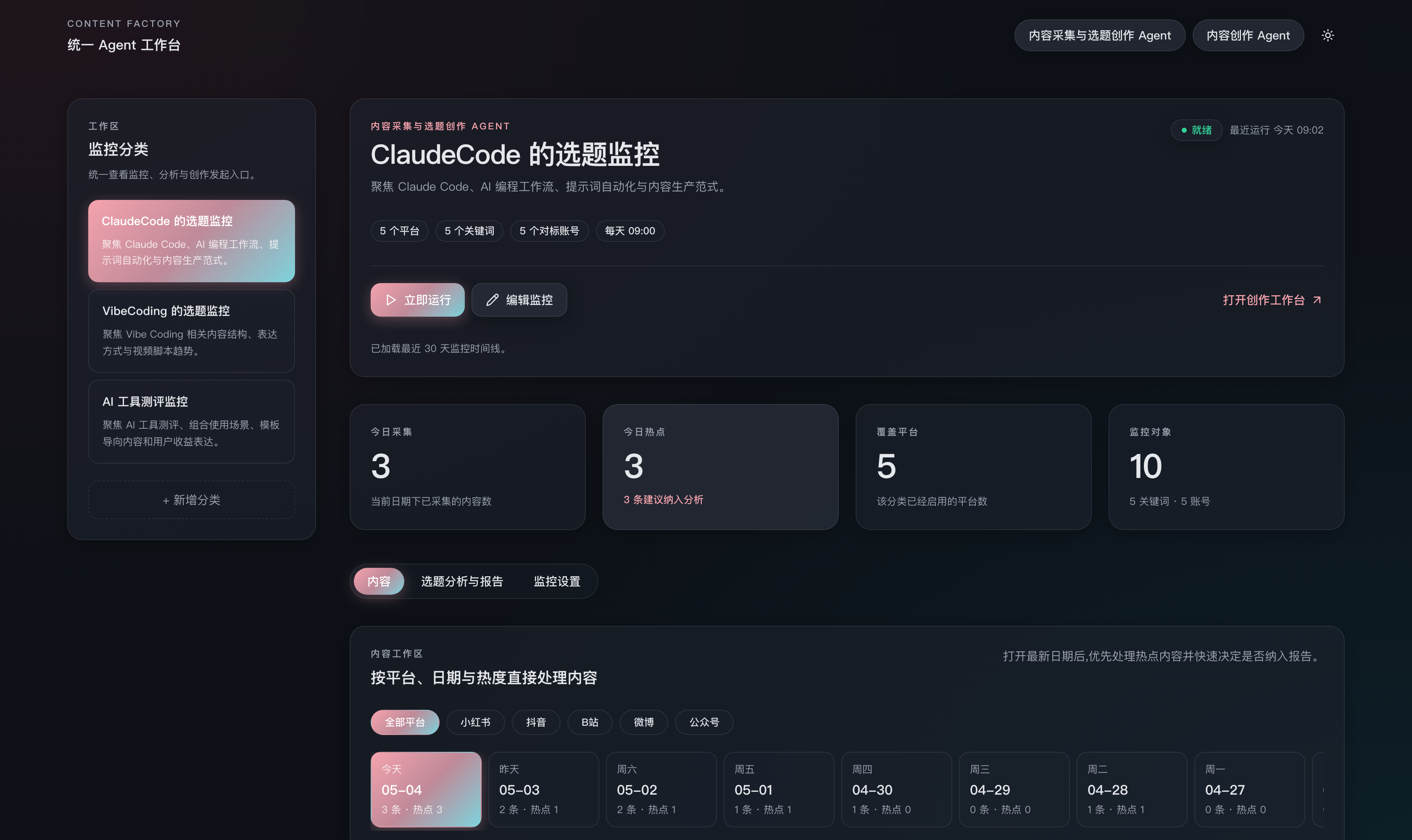 监控仪表盘 · 暗色